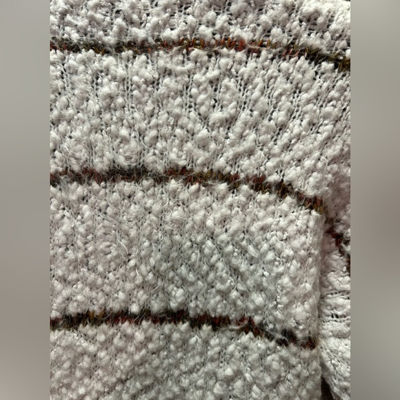 Altar'd State White Striped Eyelash Cardigan Sweater Open Front Pockets Size M/L - Picture 7 of 10